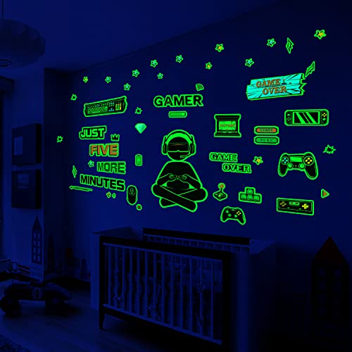 Glow In The Dark Game Wall Decal Video Game Room Decor Gaming Decals For Boys Room Wall Stickers For Kids Bedroom Sticker Home Playroom Decoration #TOP1