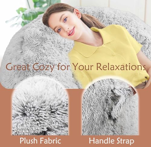 Image of Plush Faux Fur Bean Bag Chairs, Memory Foam Filled Sofa Chair Shape Bean Bag for Adults /Teens /Kids, Ultra-Soft Lazy Sofa for Living Room Bedroom College Dorm, Grey