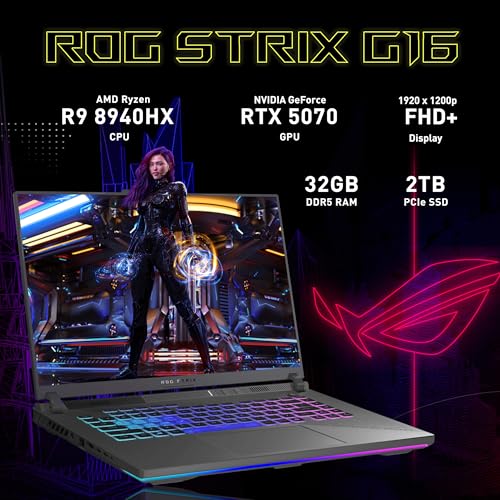 Image of ASUS ROG Strix G16 16 inch FHD+ 165Hz Gaming Laptop, NVIDIA GeForce RTX 5070 8GB GDDR7, AMD Ryzen 9 8940HX, 32GB DDR5, 3TB Storage (2TB SSD+1TB Docking Station Set), RGB Backlit Keyboard, Win 11, Gray