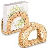 2 Pack Rattan Napkin Holder for Table, Woven Water Hyacinth Napkin Holders, Boho Wicker Upright Napkins Holder, Vintage Rustic Napkins Holders for Restaurant Kitchen Dining Table Decor