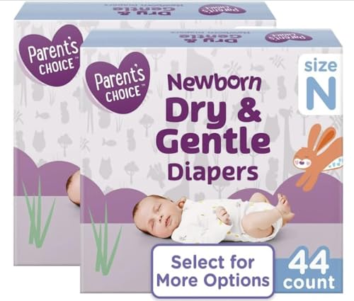 Image of Generic Parents Choice Dry & Gentle Diapers Size NB, 44 Count Pack of 2, Newborn, White