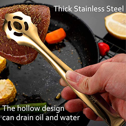Iaxsee 2-Pack 9 Inch Stainless Steel Gold Salad Tongs, Non-Slip & Easy Grip Smart Locking Clip Handy Utensil For Cooking, Serving, Barbecue, Buffet, Salad, Ice, Oven #TOP2
