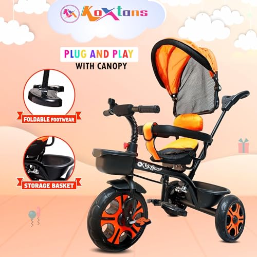 Image of Tricycle for Kids with Canopy and Comfort Seat - The Parents Choice for 1-5 Years Old, 30kg Max, Luxurious & Durable Trike. Advanced Parental Control Handle and Safety Belt, Black