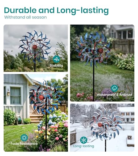 VUFOZ 4 Layer Wind Spinner Outdoor Metal, 13" Kinetic Wind Spinner for Yard and Garden, Decorative Metal Yard Art for Lawn or Patio — view 3