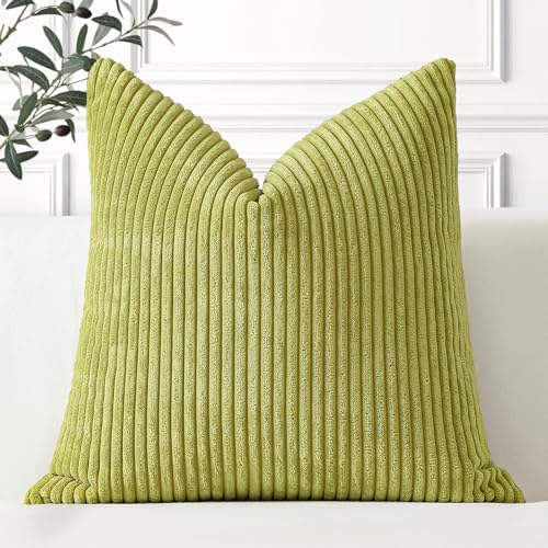 Image of Artscope Cozy Striped Corduroy Cushion Cover 60x60cm Super Soft Decorative Square Throw Pillow Covers Case for Sofa Couch Bedroom Car Decor 24 x 24 Inches, Apple Green