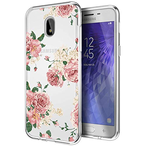 For Samsung Galaxy J3 2018 Case, J3V J3 V 3Rd Gen, Express Prime 3, J3 Star, J3 Achieve, Amp Prime 3, Ueokeird Slim Shockproof Clear Floral Pattern Soft Flexible Tpu Phone Cover (Pink Flower) #TOP4