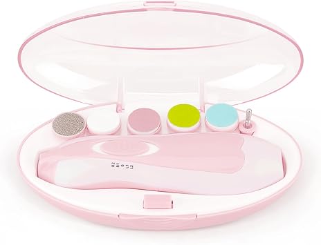 Baby Nail File Clippers Electric Baby Nail Trimmer Electric Kit Fingernails Toes Care Manicure 6-in-1 Set with LED Light Safe for Newborn Kids and Adult Pink