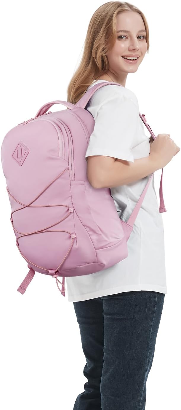 WANDF 15.6-Inch Laptop Backpack for Women, Travel Backpack Water-Resistant Lightweight College Backpack for Work Casual Business Weekender (Pink)