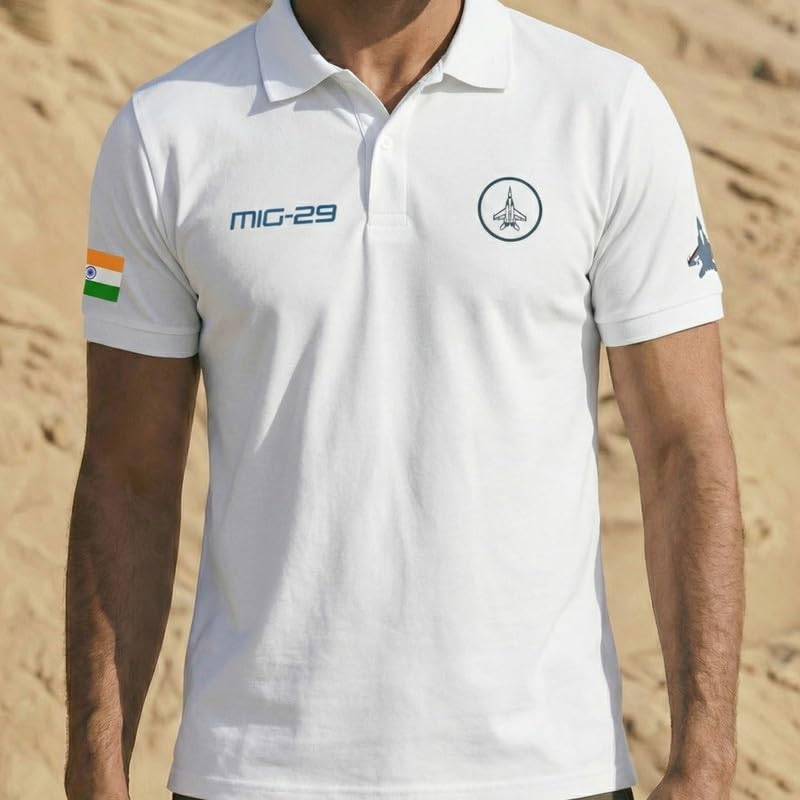 Image of Deployed MIG-29 Indian Army Signature Luxesoft Cotton T-Shirt | Half Sleeve | Regular Fit | Zero Shrinkage | Polo Neck