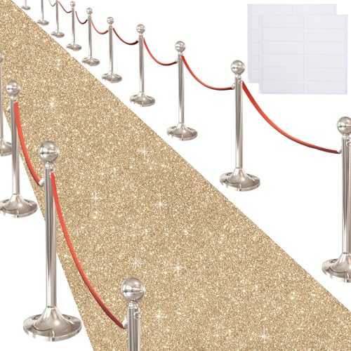 Glitter Carpet Runner for Party -200 GSM Thickness Non-Woven Fabric Runner Rug with Adhesive Tape, Hollywood Carpet for Event, Aisle Runner for Wedding Ceremony (Champaign Gold, 2.6FTx30FT)