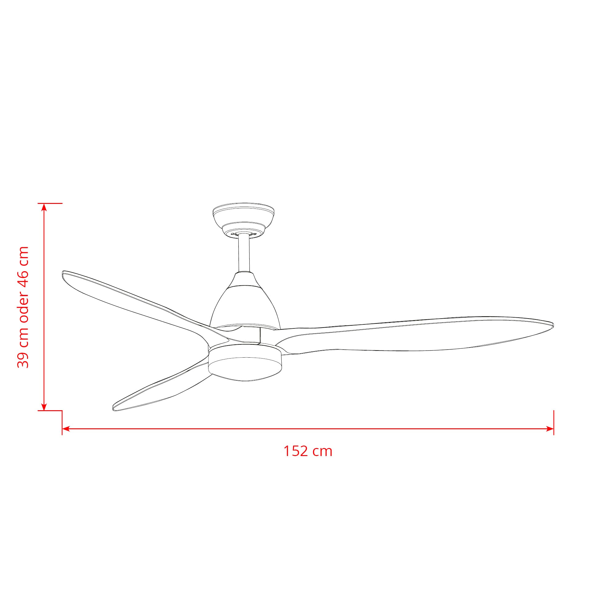 Eclipse Deckenventilator mit Beleuchtung, Leise mit 6 Windstufen, App und Fernbedienung, Sommer und Wintermodus, 3 Holz- Rotorblätter, 4500 m³/h, CTT 3000 K - 6500 K, Modell: Airora XL