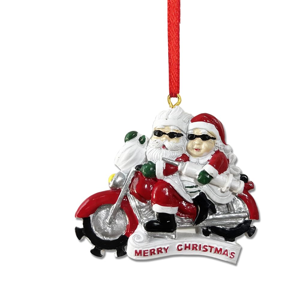 Gotgala [In] Red And White 2026 Santa Claus Ornaments, Mr & Mrs Claus Ride Motorcycle Ornament For Xmas Tree Decorations Hanging Pendant Gifts