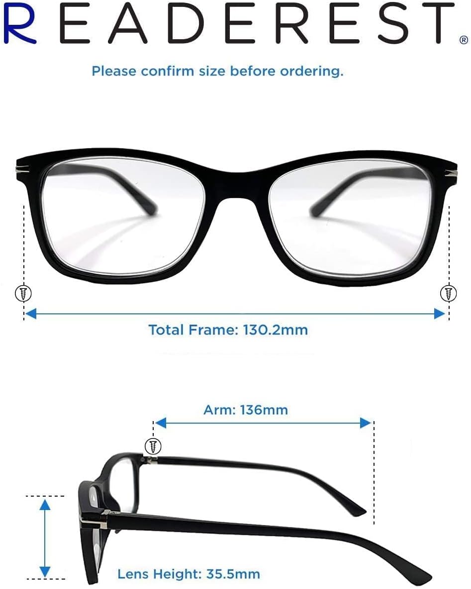 Readerest Blue Light Blocking Reading Glasses (Black, 2.50 Magnification) - Computer Eyeglasses With Thin Reflective Lens, Antiglare, Eye Strain, UV Protection, Stylish For Men And Women