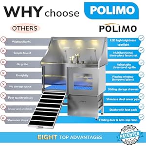 Dog Washing Station, LED Professional Stainless Steel Dog Bathing Station, Dog Bathtub for Large, Medium & Small Dog, Dog Grooming Tub with Window, Ramp, Drawer, Floor Grate & Fauct (Left RAMP, 38") Dog Washing Station LED Professional Stainless Steel Dog Bathing Station Dog Bathtub for Large Medium Small Dog Dog Grooming Tub with Window Ramp Drawer Floor Grate Fauct Left RAMP 38