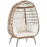 Egg Chair Egg Basket Lounge Chair Rattan Chair Steel Frame Oversized Indoor Outdoor Lounger Simple Installation with 4 Comfort Cushion and Stand,352lb Capacity for Patio Garden Living Room,White