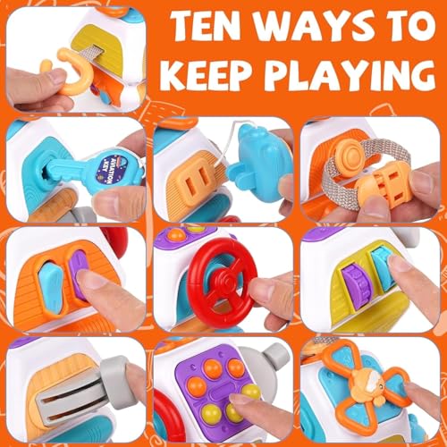 Image of Brand Conquer Baby Busy Cube Board Montessori Sensory Toy Toddler 1-3 Infant Carseat Plane Travel Kids Educational Activity Cube Toy for Babies Birthday Gift 6 7 9 Month Old Boy Girl (6 in 1 Cube)