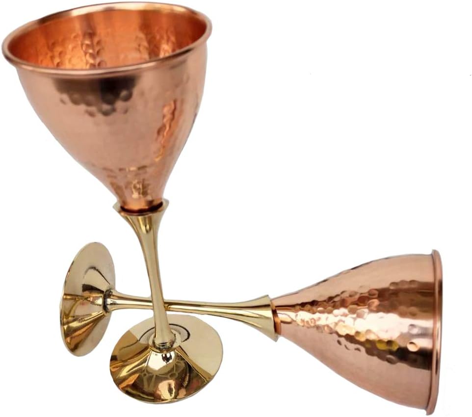 Rastogi Handicrafts Pure Copper Wine Glass Goblet Tableware Bar Hotel Restaurant Serving Wine Whisky Cocktail Set of (2)