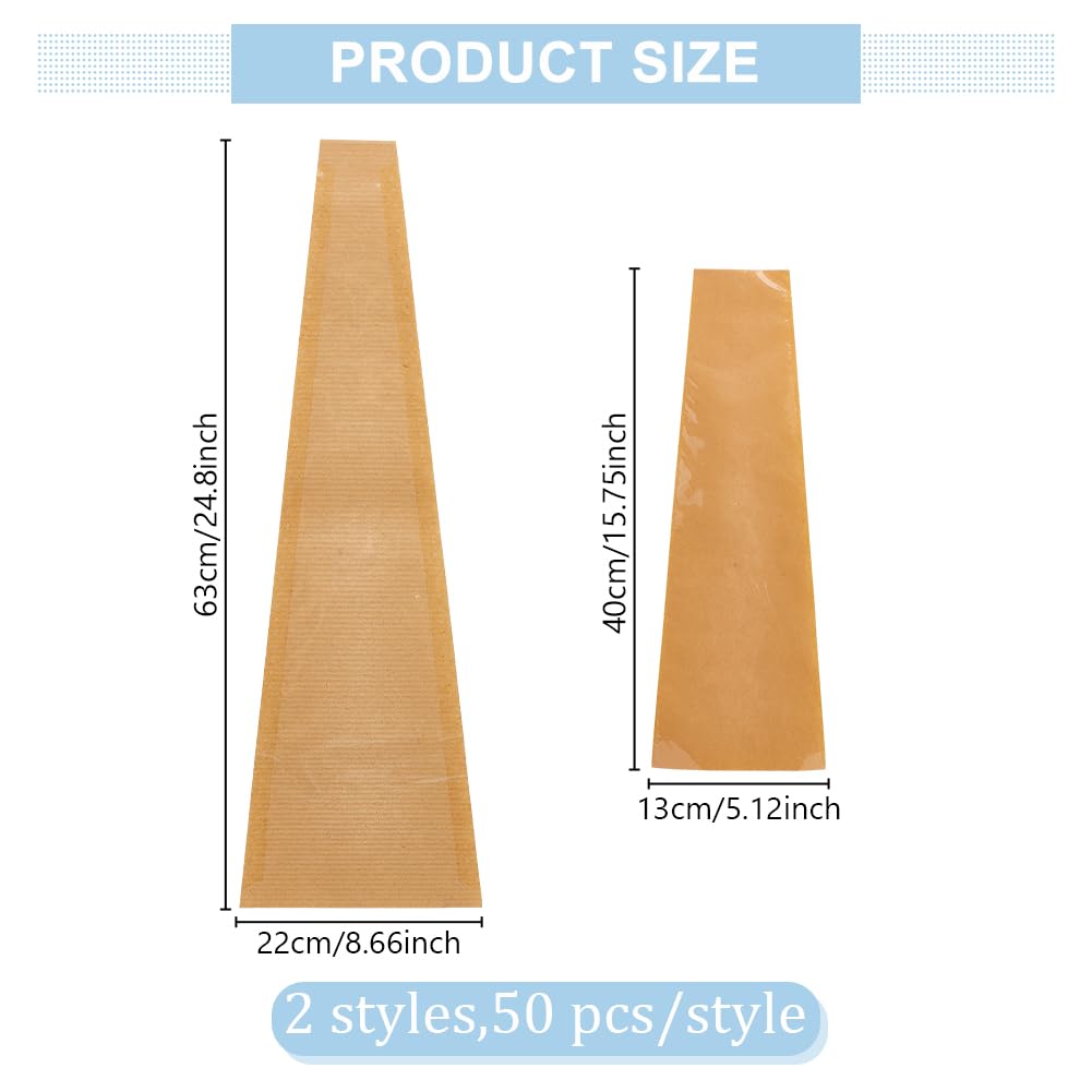 PLIGREAT 100 Pack Flower Bags for Bouquet, 2 Sizes Kraft Paper Bouquet Small Large Mix Bulk Flower Wrapping Paper Sets for Florist Packaging Supplies Wedding Festival Flower Making Accessory