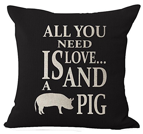 Queen's designer Nordic Style Wildlife Animal Lovers Sweet Warm Saying All You Need is Love and Pig Cotton Linen Decorative Throw Pillow Case Cushion Cover Square 18 