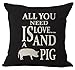 Queen's designer Nordic Style Wildlife Animal Lovers Sweet Warm Saying All You Need is Love and Pig Cotton Linen Decorative Throw Pillow Case Cushion Cover Square 18"X18