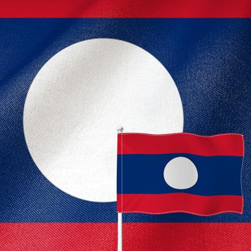Drapeau du Laos 9x1,5m YongFoto en toile de jute double face pour mât extérieur