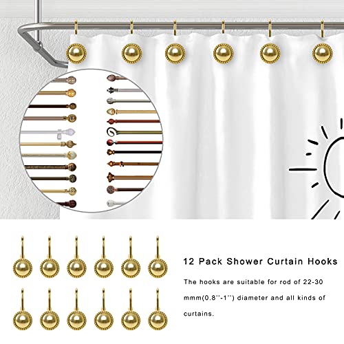 Gold Shower Curtain Hooks Rings, Shower Hooks For Curtain, Brass Decorative Shower Curtain Hooks, Rust Proof Shower Rings For Bathroom Shower Curtain And Liner, Set Of 12 #TOP1