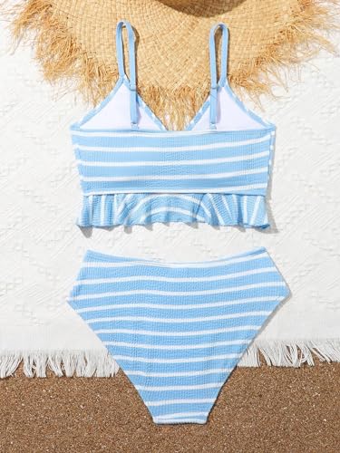 Milumia Girl's Two Piece Bikini Set Striped Ruffle Trim Cut Out Swimsuit2