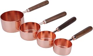 Duokon Mätkoppar Set Rose Gold Rostfritt Stål Mätskedar Set med Valnötshandtag 4 Storlekar 60ml 80ml 125ml 250ml för Hembakning Mjöl Socker Havre