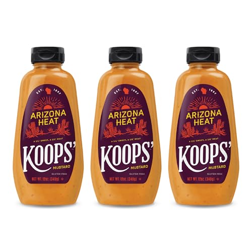 Image of Koops' Arizona Heat Mustard Gluten-Free, Kosher, Made in USA, From Quality Mustard Seeds, Creamy and Traditional Bavarian Recipe 12 Ounce (Pack of 3)