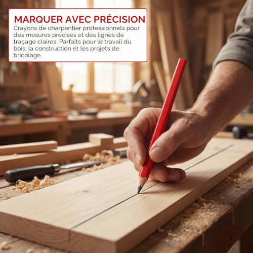 YiYiLiang 30 crayons de charpentier, 17,6 mm HB Crayons de constructeur en dur pour menuisiers, lot de crayons de charpentier, crayons pour construction et outils de travail du bois, outils de – vue 7