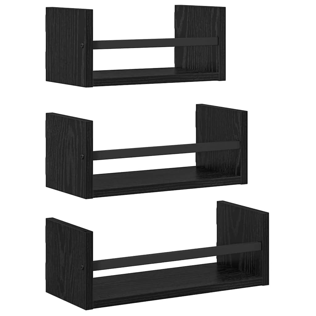 3 estantes de pared de roble negro, 40 x 16 x 14 cm, madera, flotantes, ahorran espacio, para libros/decoración/cocina, salón, pasillo o dormitorio