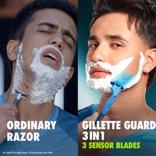 Image of Gillette Guard 3in1 Shaving Razor Blade for men - 2 Cartridges + 1 Razor | Smooth Shave | Aqua gel Lubrastrip | 3 Platinum Coated Blades | Rubber Handle Grip | Flexi Head | good for Sensitive Skin