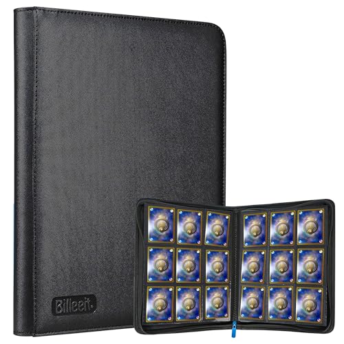 Image of Billeeit Zipper Trading Card Binder, 9 Pocket 540 Side-Loading Slots Card Album, Ringless Standard Size Card(2.5 inch x 3.5 inch) Protective Organize Folder, BLACK