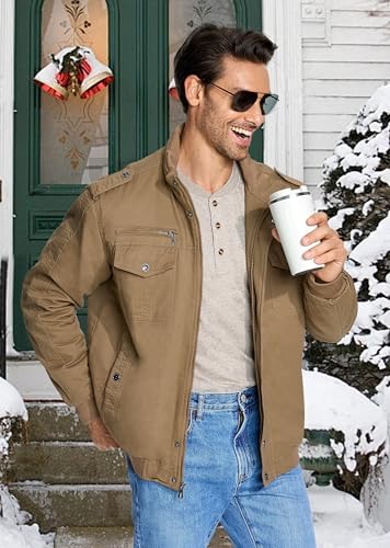 Image of EKLENTSON Mens Winter Jacket with Multi Pockets Fleece Lined Military Coat