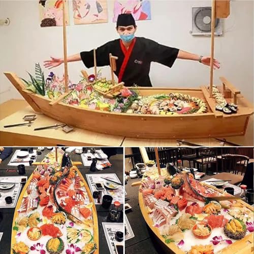 Bateau à sushi en bambou de 50cm, plateau de service japonais pour sashimi et fruits de mer