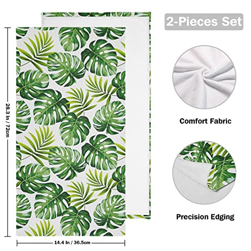Shustary 2 Pack Green Hand Towels For Bathroom,Tropical Palm Leaf Modern Minimalist Botanical Soft Absorbent Kitchen Dish Towels Quick-Dry Decorative Hand Bath Towels For Shower,Face,Gym,Spa 14"X28" #TOP1