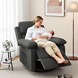 Glider Recliner Chair for Adult Indoor Upholstered Baby Nursery Chair Rocking Chair 360° Swivel with Side Pockets for Nursery and Living Room Bedroom(Black)