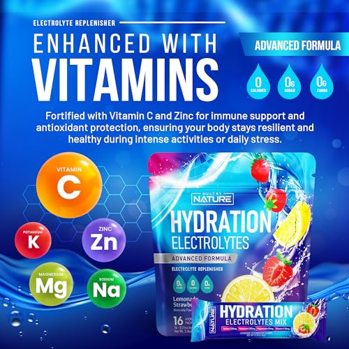 Electrolytes Powder Hydration Packets – Recovery Drink Mix with Sodium, Potassium, Magnesium, Calcium, Vitamin C & Zinc – Sugar Free, Keto, Non GMO & Vegan – Strawberry Lemonade – 16 Sticks - Thumbnail 4