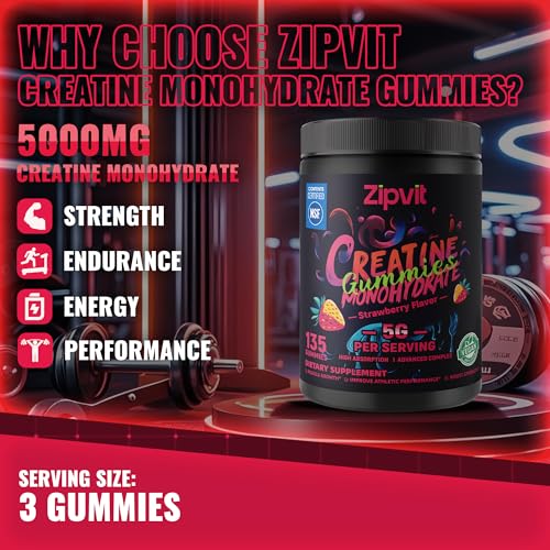 Image of Creatine Monohydrate Gummies, NSF Certified Creatine Gummy, 5g Dose for Men & Women to Support Muscle, Strength, Recovery, Cognitive Health & Memory, Strawberry Flavor, 135 Gummies