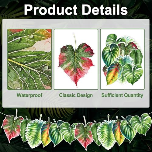 Image of Yeaqee 2 Pcs Tropical Palm Leaf Banner Garland Double-sided Summer Green Palm Waterproof Hawaiian Birthday Party Paper Backdrop Decoration for Luau Tropical Bachelorette Birthday Wedding Baby Shower