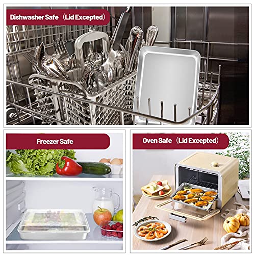 Teamfar Toaster Oven Pan, 9.3’’ X 7’’ Stainless Steel Mini Rectangular Cookware Baking Roasting Cake Pan With Cooling Rack And Lid, Healthy & Sturdy, Deep & Visible Lid, Dishwasher Safe – 4 Pcs #TOP4
