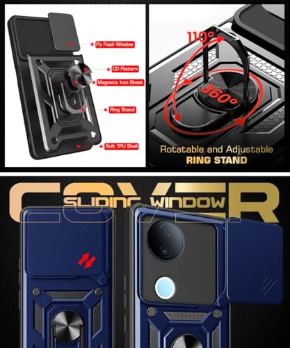 Image of WOW IMAGINE Tough Armor Bumper Mobile Back Case for iQOO Z10R 5G | Vivo V50 5G | V50e 5G | Sliding Camera Cover | Shock Proof 360 Protection | Hybrid PC + TPU | Ring Holder with Kickstand - Blue