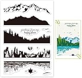 GLOBLELAND Mountain Lake Clear Stamps Scenery Edge Border Silicone Stamp Transparent Stamps for Cards Making DIY Scrapbooking Photo Album Decoration Paper Craft