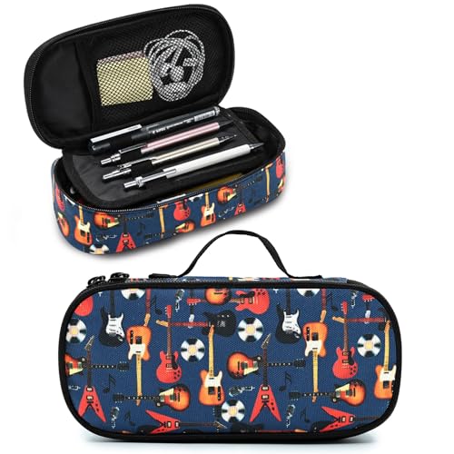 sunwarshile Guitar Pencil Case Zippered Pencil Box Multi Compartment Pen Pouch Holder for Boys Girls School Office