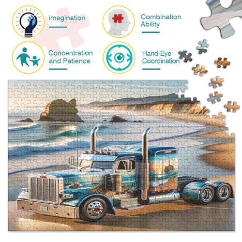 Puzzle de 1000 piezas de camión clásico en carretera costera para adultos (70x50 cm) 3