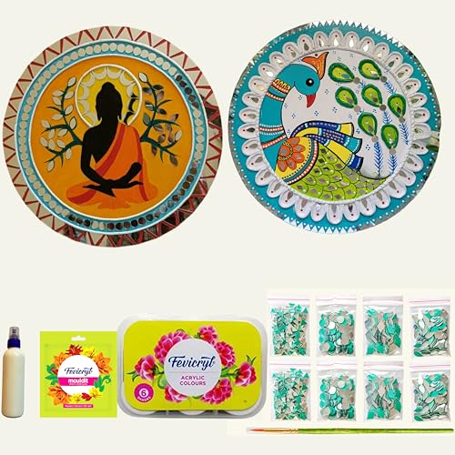 Image of madhubani lippan DIY Art kit Adults Materials Kit with 8 inch Round MDF DIY Kit for Adult madhubani Art kit lippan Art Board wall Decor Mandala Art kit Adults