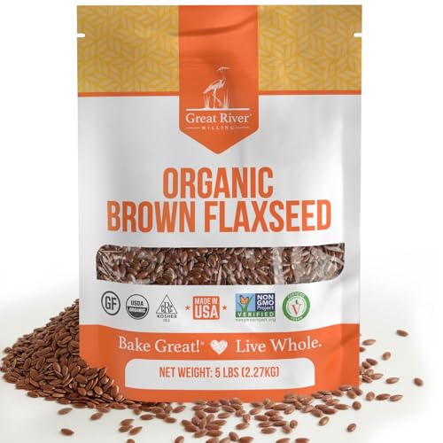 Great River Milling Organic Whole Grain Brown Flaxseed | High-Fiber, Omega-3 Rich Superfood | Gluten Free, Non-GMO, Kosher, USDA Organic | Ideal for Baking, Smoothies & Home Milling | 5 Lb