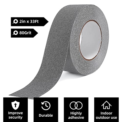 Image of Reniteco Anti Slip Tape - 2 inch x 33Ft, Grey Heavy Duty Grip Tape - High Adhesion & Waterproof, No Residue Removal for Outdoor Stairs, Tile, Shower, Bathtub - Extra Grip Safety Tape
