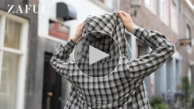 ZAFUL Women's Unisex Casual Plaid Fleece Jacket Hooded