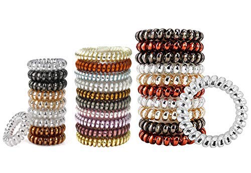 URBEST 30 Pcs Metallic Hair Coils, Tie Hair, Spiral Hair Ties, Coil Hair Ties (Small+Medium+Large, Multi-Colors)
